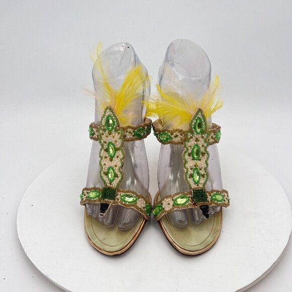 Rene Caovilla Women Size EU 35.5 US 5.5 Yellow Multicolor Rhinestone Heel Sandal - Picture 3 of 13